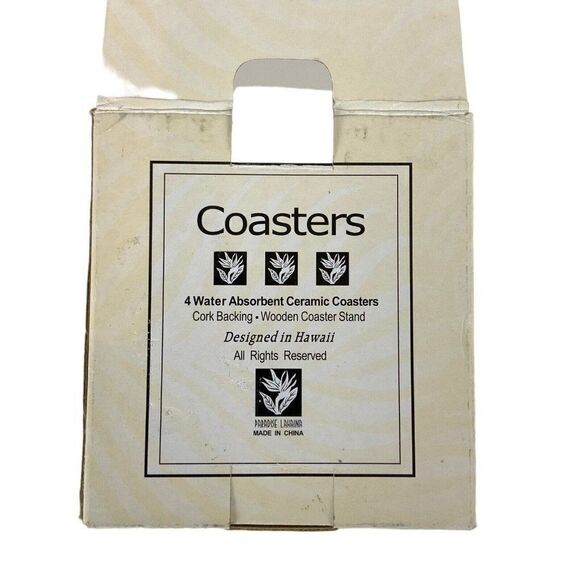 Maui Absorbent Ceramic Coasters Cork Backing Wood Holder Gift from Hawaii - Picture 8 of 9